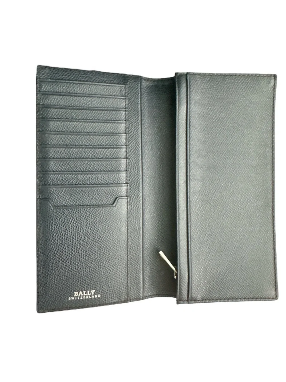 BALLY Switzerland Leather Continental Wallet Navy Blue Long Logo Luxury Baliro